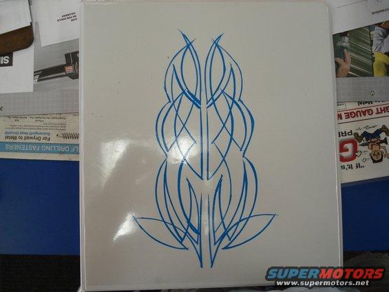 Blue pinstripe art on a white binder cover, with some papers and a SuperMotors.net logo visible