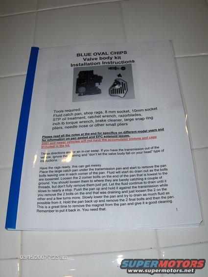 Valve body kit installation instructions document with diagrams