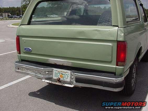 As I got her, a shot from the rear.  The tailgate was tired at best.  Replacing it fixed 90% of the dents in the body.  The spare tire mound is inside.