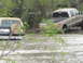 1996 Ford Bronco - Two trucks, a 1996 Ford Bronco and a Ford F-Series pickup, are partially submerged in water.