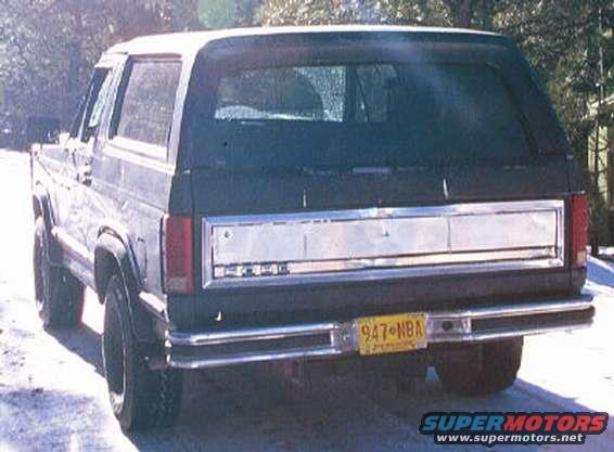 1980 Ford Bronco rear view with chrome trim and yellow license plate 947-NBA