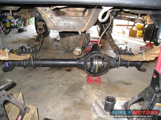 Rear axle assembly with differential, leaf springs, and suspension components