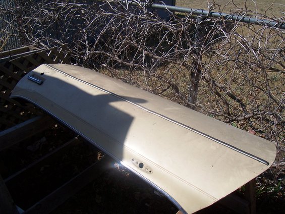 Beige car door with chrome trim and handle