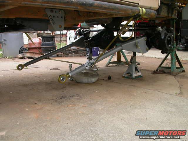 Lowered radius arms to finish drilling bolt holes in frame.
