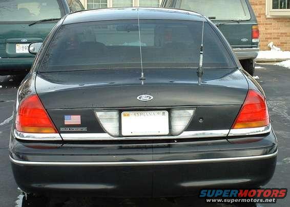 1998 Ford Crown Victoria rear with Indiana license plate and American flag sticker