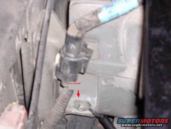 Driver side ground to header panel driver side bracket.