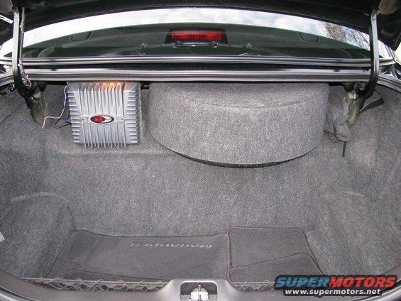 trunk.jpg Note the custom subwoofer and amplifier. Email me if you have a Marauder/Grand Marquis/Crown Vic trunk organizer for sale. 