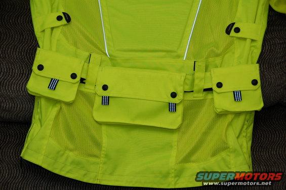 Lime green motorcycle jacket with cargo pockets and reflective trim