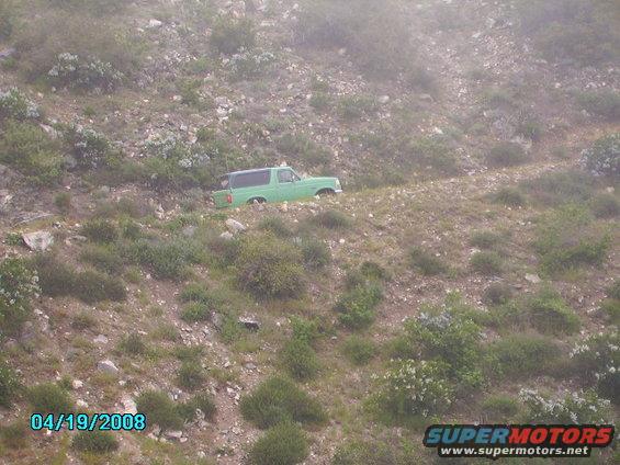 Green 1990 Ford Bronco on a dirt road