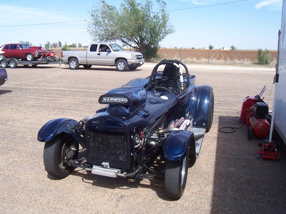 Dark blue dragster with Harwood scoop and roll cage
