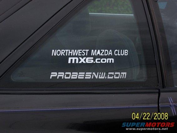 Window sticker for Northwest Mazda Club MX6.com on a black car