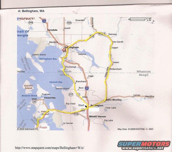 Map of Bellingham, WA with a route marked