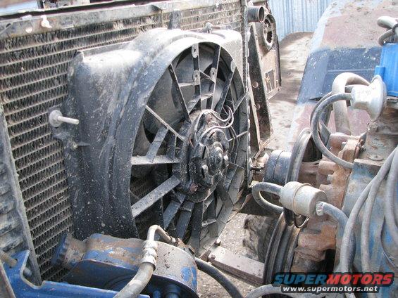 close-up of a vehicle's radiator fan and part of the engine