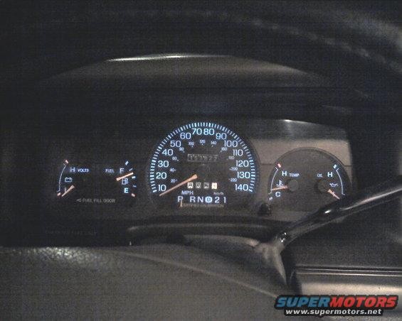 1996 Ford Crown Victoria dashboard with speedometer, fuel gauge, voltage meter, and temperature gauge