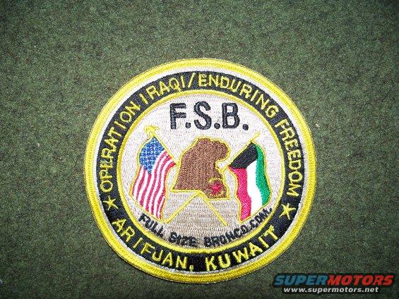 Embroidered patch with text 'OPERATION IRAQI/ENDURING FREEDOM F.S.B. ARIJUFAN, KUWAIT' and flags