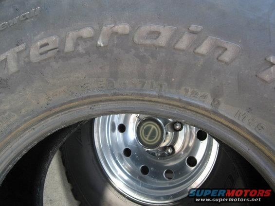 Close-up of a BFGoodrich All-Terrain T/A tire with a chrome wheel and center cap