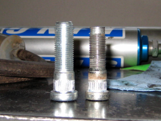 New and old wheel studs side by side