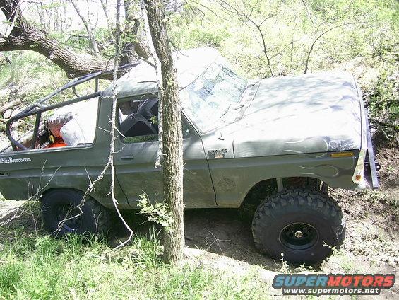 Olive green off-road SUV with flame decals, 3/4 front view. Visible text: "StarBronco.com"