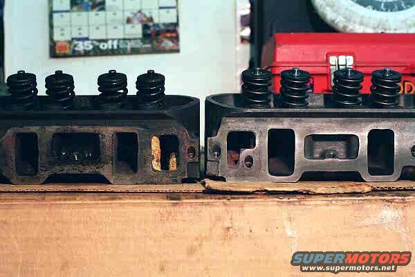 Intake port comparison:
Stock '85 vs ported '69 heads.