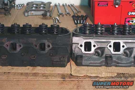Exhaust port comparison:
Stock '85 vs ported '69 heads.