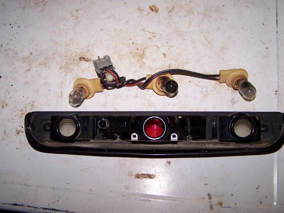 Third brake light assembly with three bulbs and wiring harness