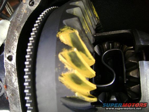 Differential gears with yellow and green marking compound, close-up