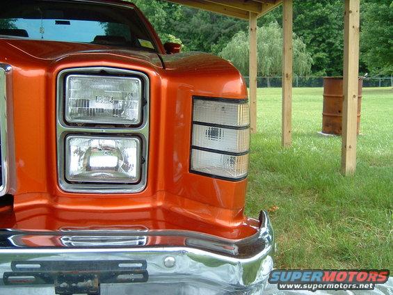 1979 Ford Ranchero front end with stacked square headlights and chrome bumper