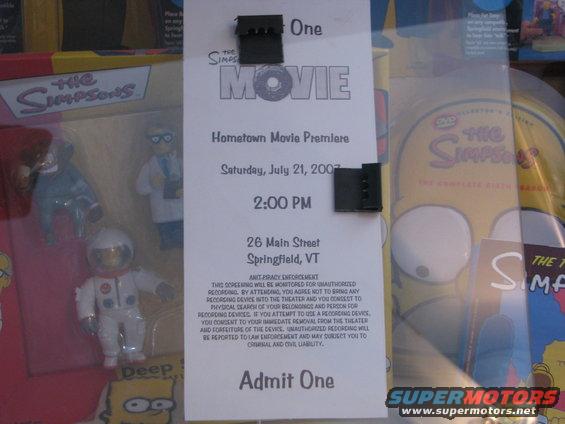 Simpsons Movie premiere ticket for Saturday, July 21, 2007, 2:00 PM at 26 Main Street, Springfield, VT