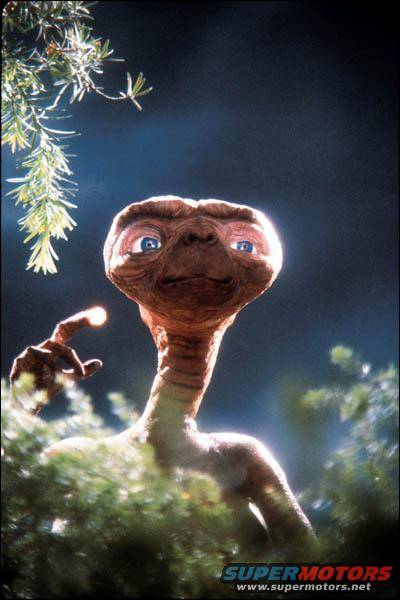 E.T. the Extra-Terrestrial with glowing finger in foliage