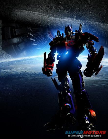 Optimus Prime robot standing in front of a space scene with Earth visible