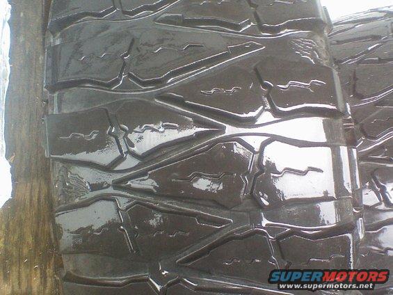 Close-up of a wet tire tread pattern