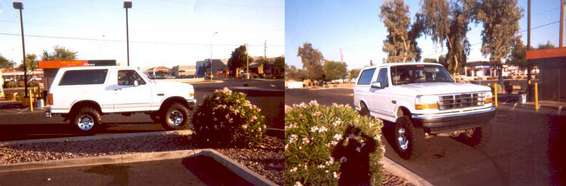 White 1994 Ford Bronco parked on a sunny day, front 3/4 view