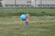 1990 Chevrolet Suburban - A young child stands in a field holding a large blue ball.
