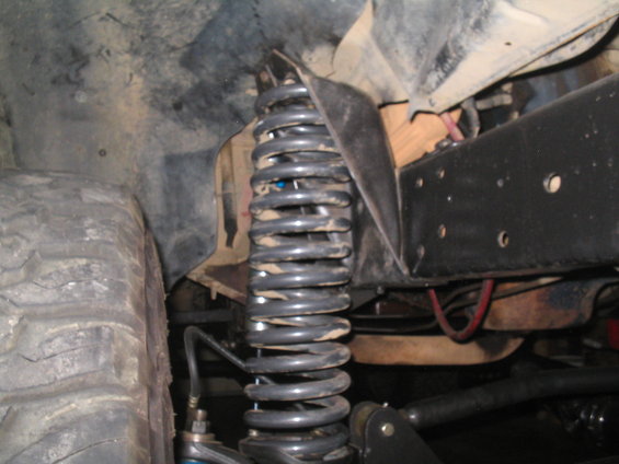 Coil spring suspension with large tire and frame components visible