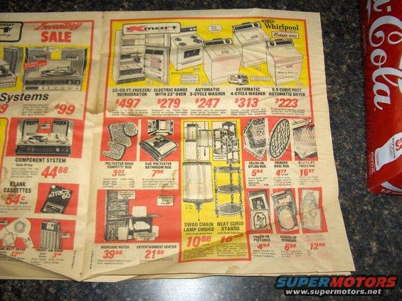 Newspaper advertisement page with appliances and home goods