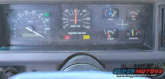 This is more like it: 3.08 gears pushing 32s with an NP435 & 4.9L.  No, the vacuum gauge (lower R corner) isn't dead - it's accurate. :)

This page explains the speedometer:

[url=https://www.supermotors.net/registry/media/76023][img]https://www.supermotors.net/getfile/76023/thumbnail/cluster-front.jpg[/img][/url]

UPDATE: I'm now running 285/75R16 (~33") tires.
[url=http://www.supermotors.net/registry/media/762799][img]http://www.supermotors.net/getfile/762799/thumbnail/remingtons.jpg[/img][/url]