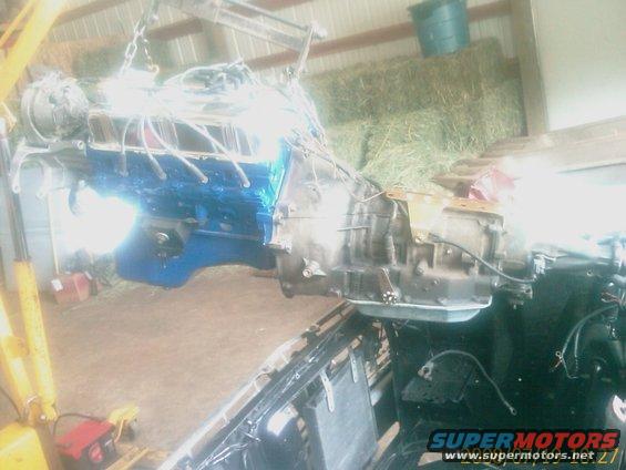 Engine and tranny on hoist