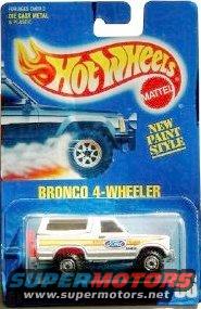 Hot Wheels 1992 Ford Bronco toy in original packaging with 'Bronco 4-Wheeler' text