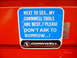 1985 Ford Bronco - A sticker with a humorous message about Cornwell tools is affixed to a red background.