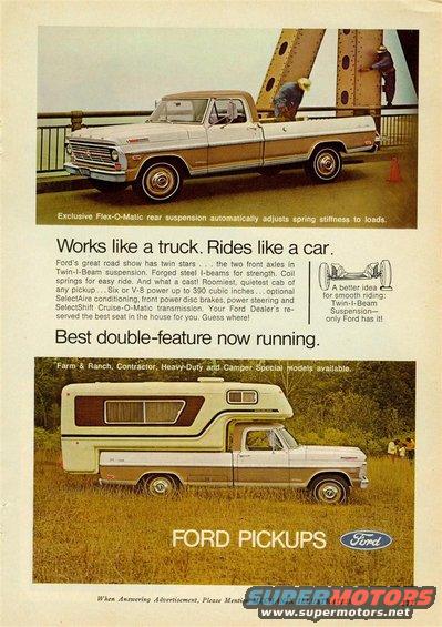 Two-tone 1967 Ford F-Series pickup truck with a camper shell, side view