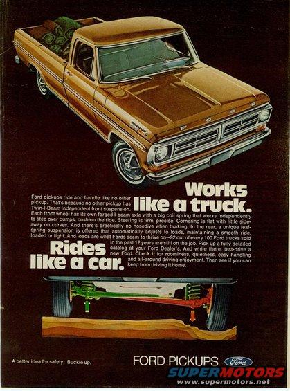 Brown Ford pickup truck with rolls of carpet in the bed