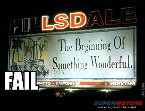 Billboard for Hillsdale with text "The Beginning Of Something Wonderful" and store names