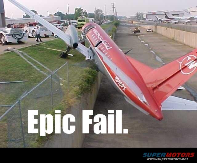 Airplane off the runway with 'Epic Fail.' text overlay