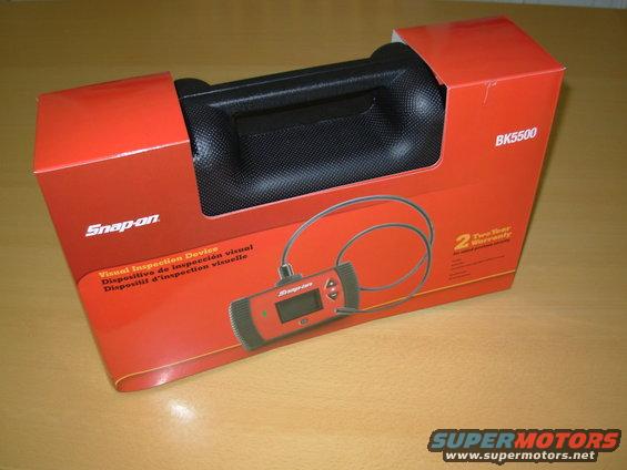 bk5500a.jpg Brand new - never used.  This is the upgraded version WITHOUT the battery-drain issue.

The entire box as shown weighs 4 lbs.  The unit w/batteries weighs 1.4 lbs.  The probe is over 36" long, and the tip is 5/16" (8mm) diameter.  The probe will remain coiled in a 4" circle (2" radius bend).  The body is less than 6x4x2" and the viewable screen is 1 7/8 x 1 3/8" (over 2.25" diag.).