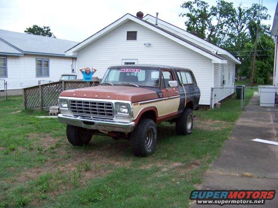Ford Bronco with two-tone paint, lifted suspension, and "MEDUSA" sticker on windshield