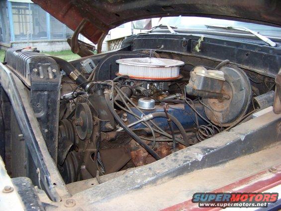 1979 Ford Bronco engine bay with V8 engine and air cleaner