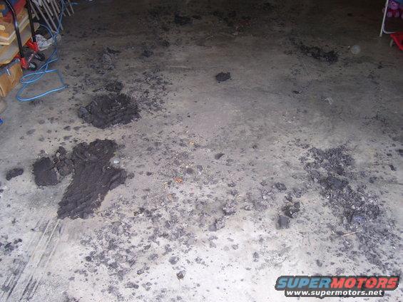 Garage floor after parking inside the night after the mud drags