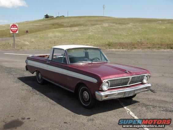 Maroon and white Ford Falcon Ranchero parked on the side of the road