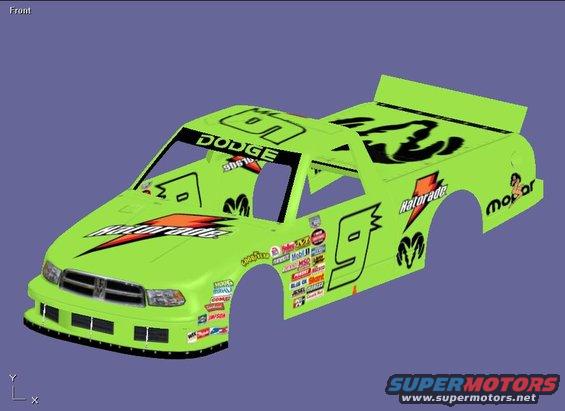 Lime green Dodge race truck body with Gatorade and Mopar decals, number 9