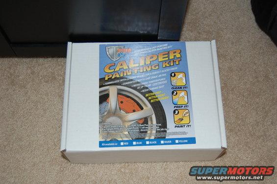 Box for a caliper painting kit, shows a wheel with orange calipers